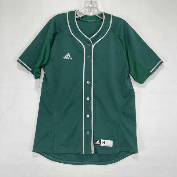 Adidas Baseball Jersey Green White Trim Size M Button Front Short Sleeve Women' - Picture 1 of 14